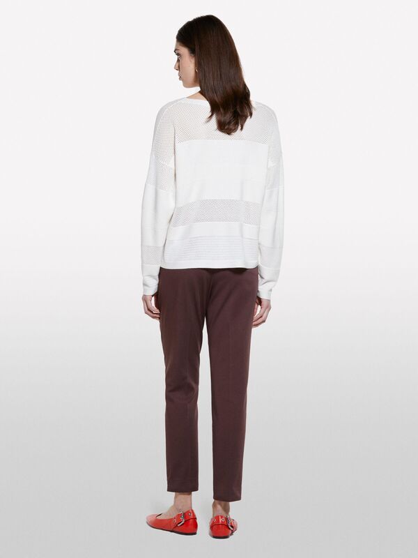 Sisley - Viskoz Karışımlı Şerit Efektli Kayık Yaka Kazak Kadın Krem Kazak - 325P17Q3M1069