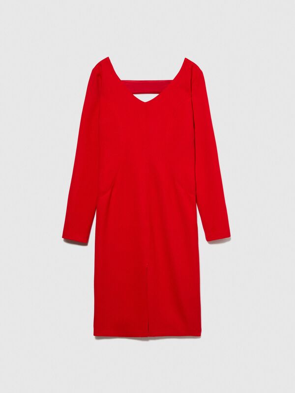 Viskoz Karışımlı V Yaka Uzun Kollu Crep Elbise Kadın Kırmızı Elbise - 323A43Q3LV04P