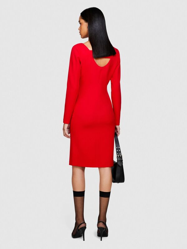 Viskoz Karışımlı V Yaka Uzun Kollu Crep Elbise Kadın Kırmızı T-Shirt - 323A43Q3LV04P