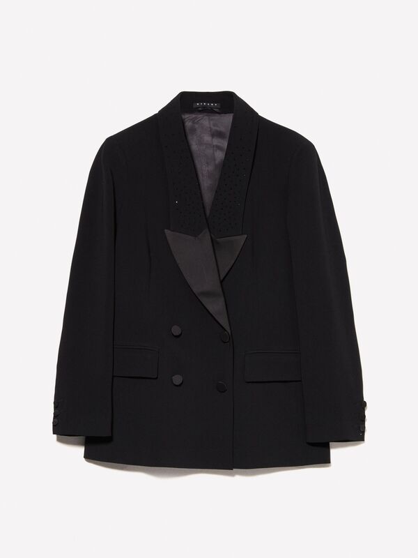 Viskoz Karışımlı Yaka Detaylı Kapaklı Cepli Kruvaze Ceket Kadın Siyah Ceket - 324A2GJCLW02H