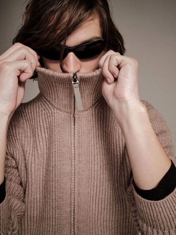 Viskoz Karışımlı Yanları Cepli Fermuarlı Yüksek Yaka Hırka Erkek Mavi Hırka - 324A1NDTS500F