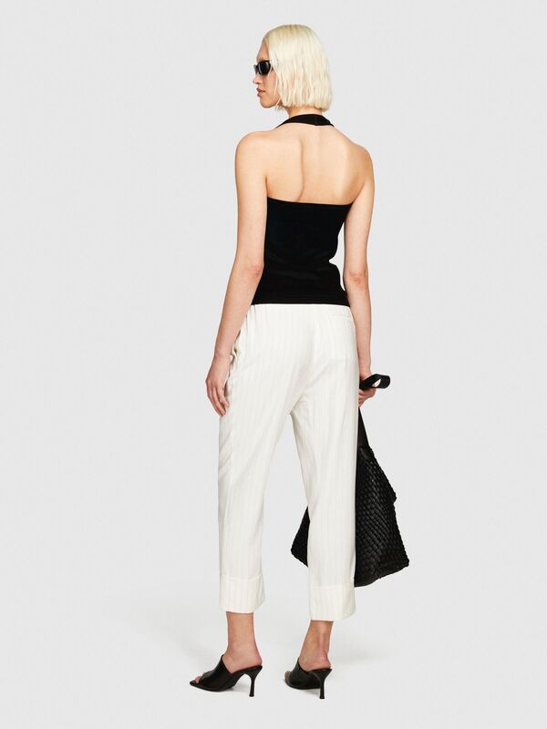 Sisley - Viskoz Karışımlı Yanları Elastik Bel Bantlı Çizgili Pantolon Kadın Siyah Mix Pantolon - 324P4PIKLF056