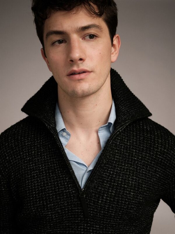 Sisley - Viskoz Karışımlı Yarım Fermuarlı Yüksek Yaka Waffle Kazak Erkek Haki Mix Kazak - 324A1NDTT200R