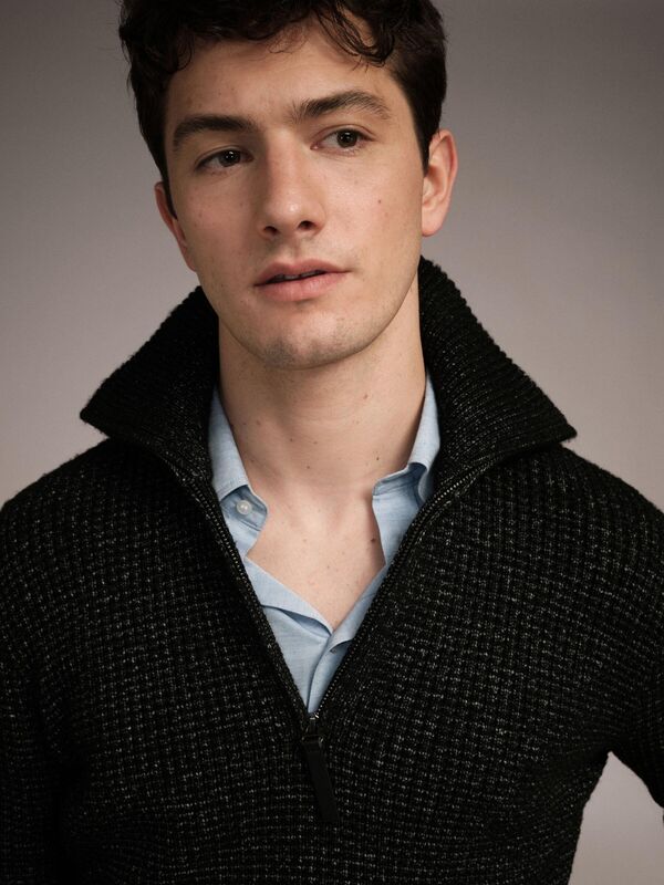 Viskoz Karışımlı Yarım Fermuarlı Yüksek Yaka Waffle Kazak Erkek Haki Mix Kazak - 324A1NDTT200R