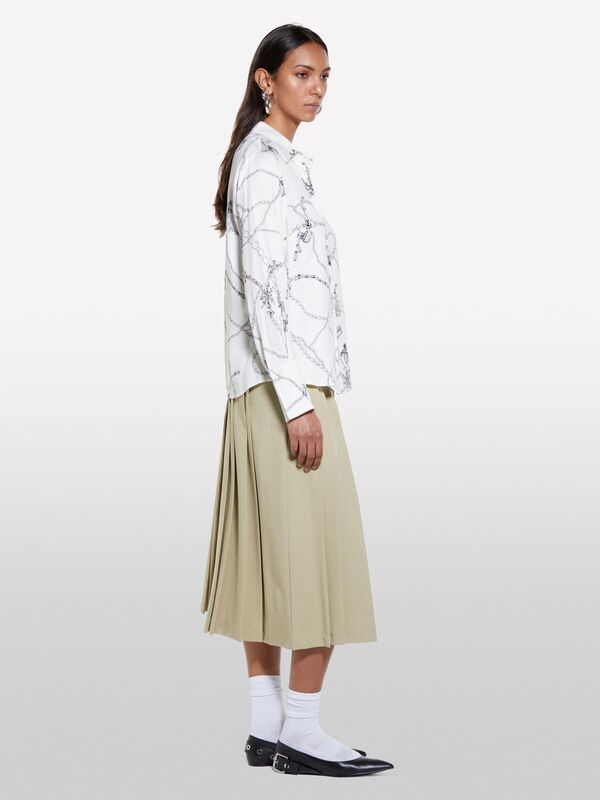 Viskozlu Pileli Yırtmaç Detaylı Midi Etek Kadın Kum Rengi Etek - 325P4KVXL002M