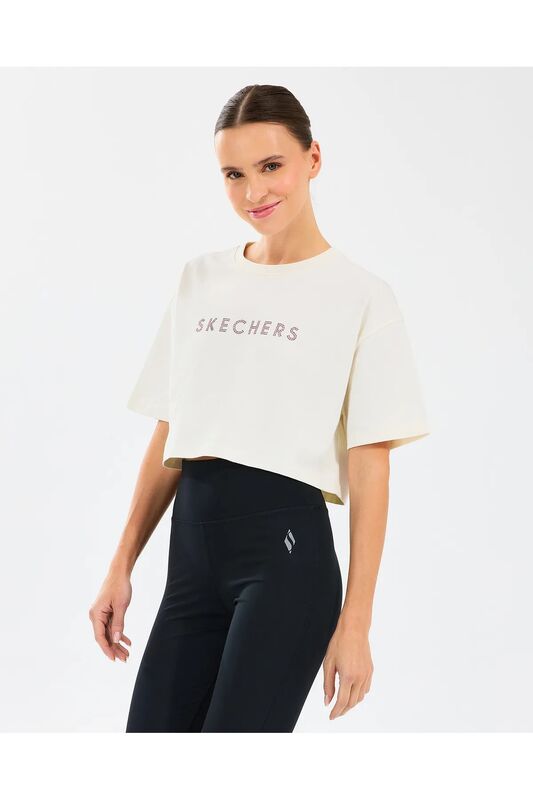 Skechers - W Crop Fit Graphic Tee T-Shirt Kadın Beyaz T-Shirt - S2510147