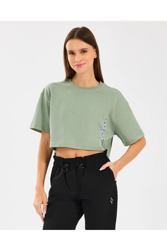 Skechers - W Crop Fit Graphic Tee T-Shirt Kadın Koyu Mavi T-Shirt - S2510145