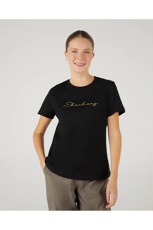 Skechers - W Graphic Tee Light Weight Regular T-Shirt Kadın Siyah T-Shirt - SKS242166