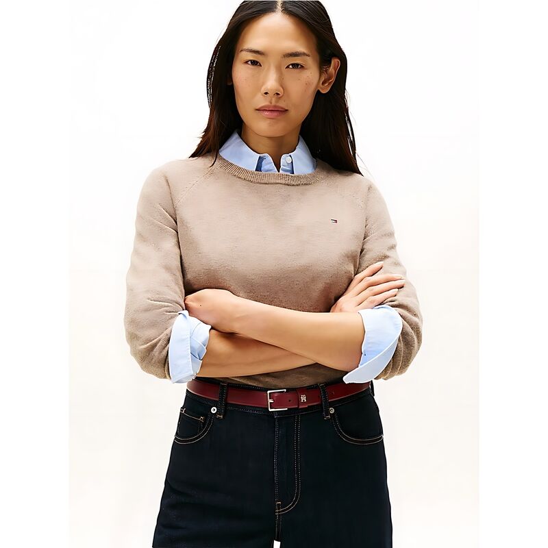 Tommy Hilfiger - WOOL CASH C-NK LS SWEATER Kadın Bej Kazak - WW0WW47470