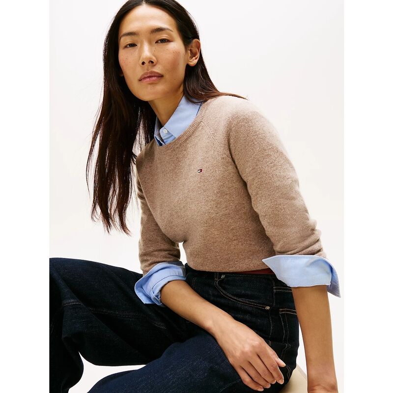 WOOL CASH C-NK LS SWEATER Kadın Bej Kazak - WW0WW47470