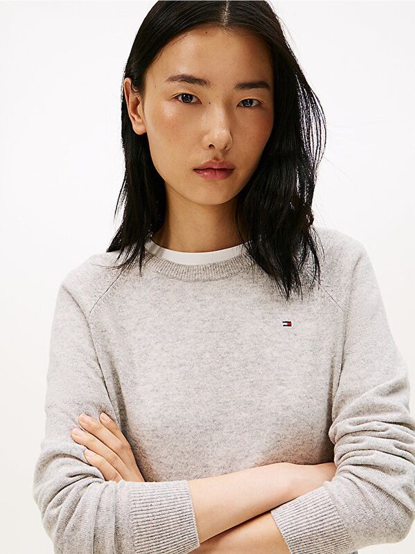 WOOL CASH C-NK LS SWEATER Kadın Gri Kazak - WW0WW47470