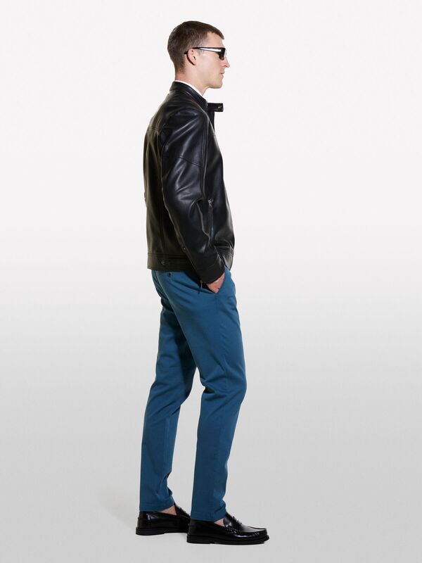 Sisley - Yanları Cepli Fermuarlı Dar Kesim Suni Deri Ceket Erkek Siyah Ceket - 324A2KLSSN036