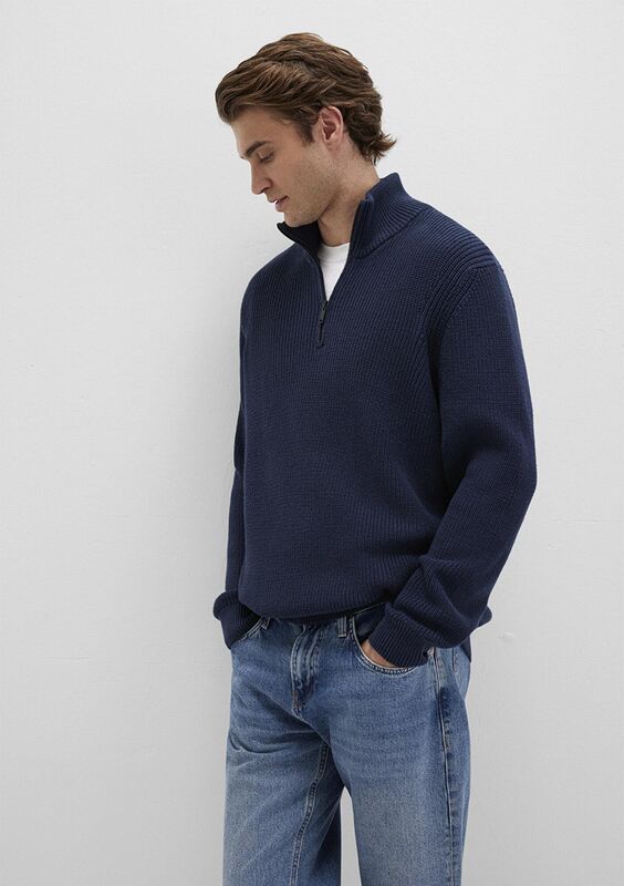 YARIM FERMUARLI KAZAK Erkek Mavi Kazak - M0710268