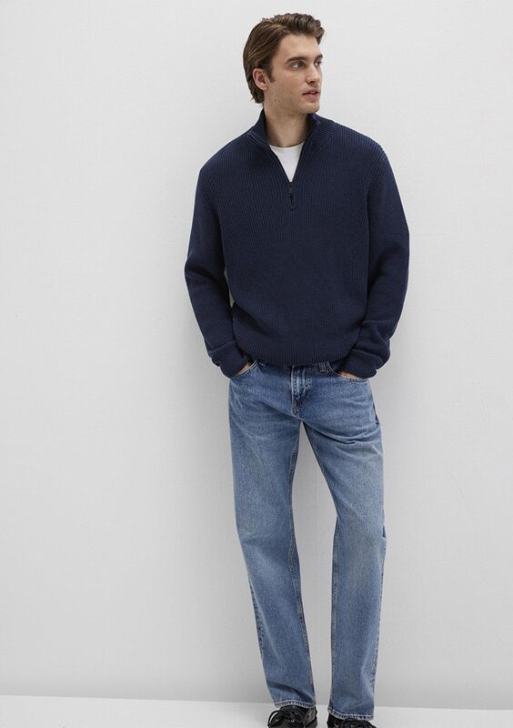 YARIM FERMUARLI KAZAK Erkek Mavi Kazak - M0710268