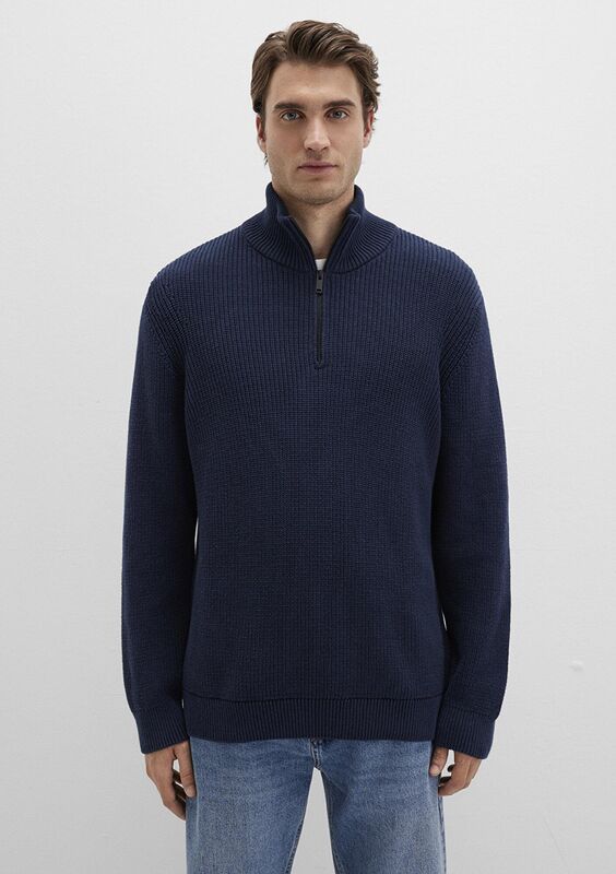 YARIM FERMUARLI KAZAK Erkek Mavi Kazak - M0710268