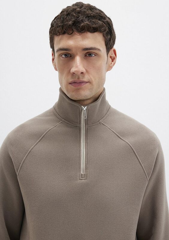 YARIM FERMUARLI SWEATSHIRT Erkek Kahverengi Sweatshirt - M0S10483