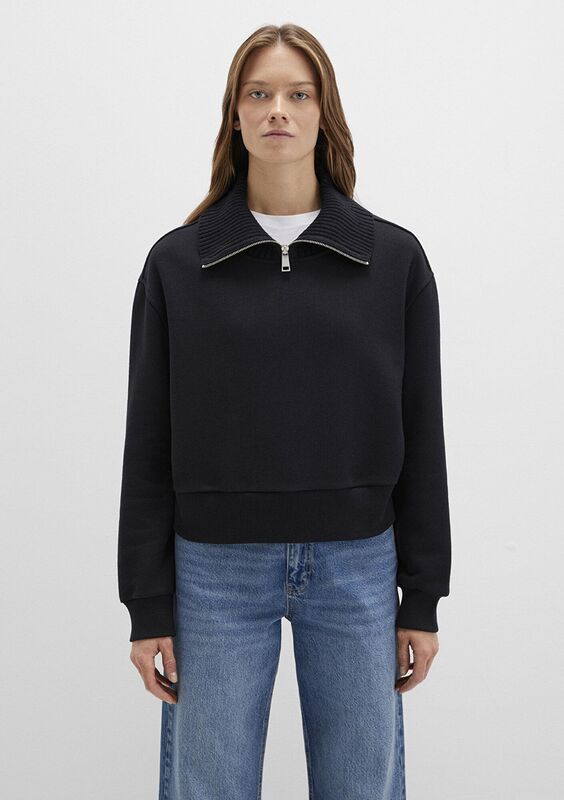 YARIM FERMUARLI SWEATSHIRT Kadın Siyah Sweatshirt - M1S10434