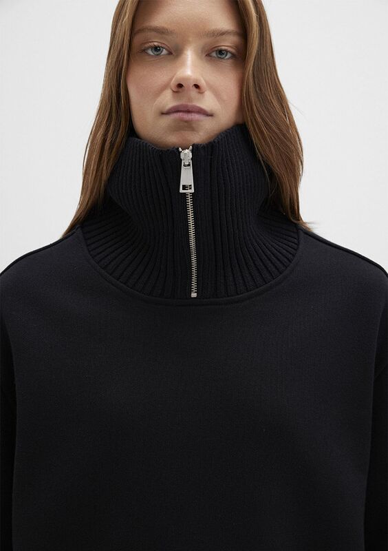 YARIM FERMUARLI SWEATSHIRT Kadın Siyah Sweatshirt - M1S10434