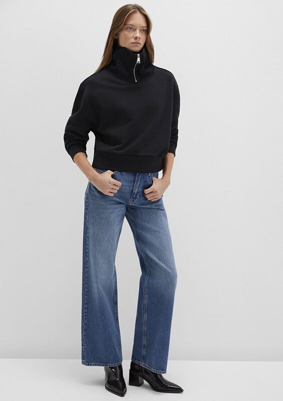 YARIM FERMUARLI SWEATSHIRT Kadın Siyah Sweatshirt - M1S10434