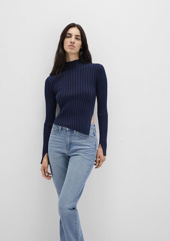 Mavi - YIRTMAÇ DETAYLI KAZAK Kadın Koyu Mavi Kazak - M1710789