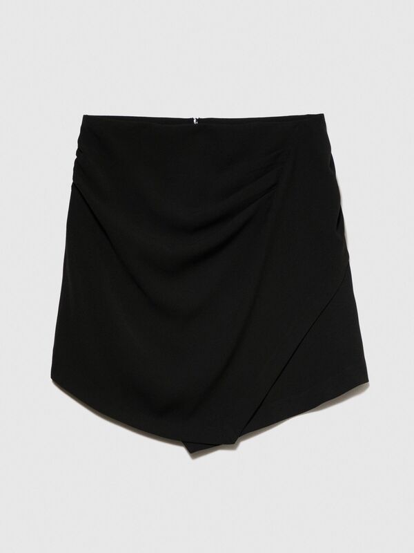 Yüksek Bel Önü Dökümlü Pileli Krep Mini Etek Kadın Siyah Etek - 323A4RA0L001F