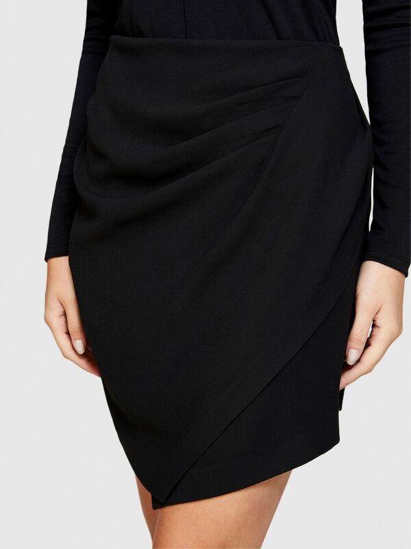 Yüksek Bel Önü Dökümlü Pileli Krep Mini Etek Kadın Siyah Etek - 323A4RA0L001F