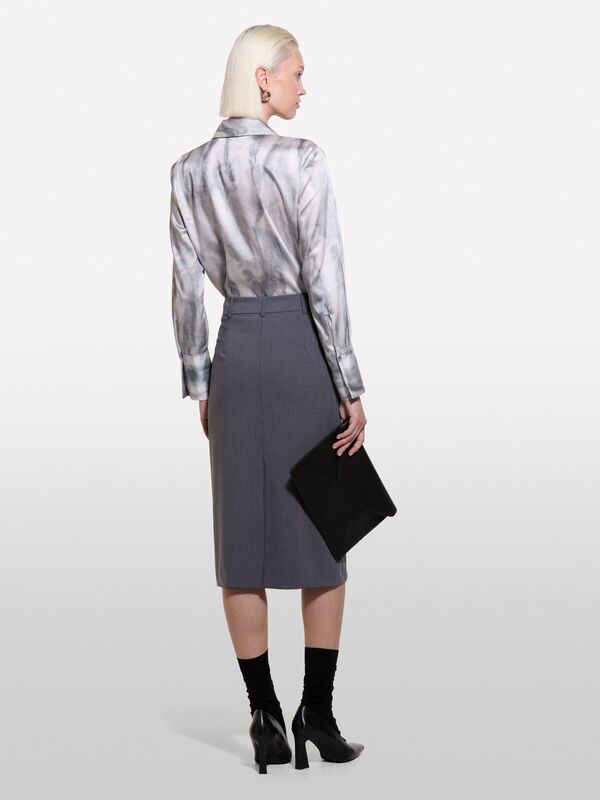 Yün Karışımlı Arkası Yırtmaçlı Midi Etek Kadın Mavi Etek - 324A4JYQL002G