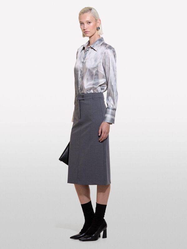 Sisley - Yün Karışımlı Arkası Yırtmaçlı Midi Etek Kadın Mavi Etek - 324A4JYQL002G