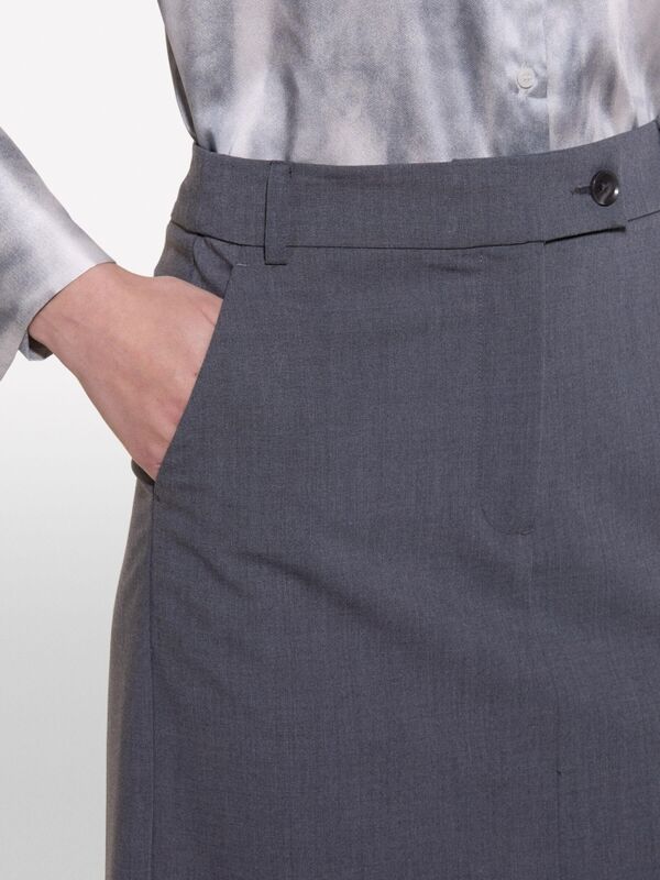 Yün Karışımlı Arkası Yırtmaçlı Midi Etek Kadın Mavi Etek - 324A4JYQL002G