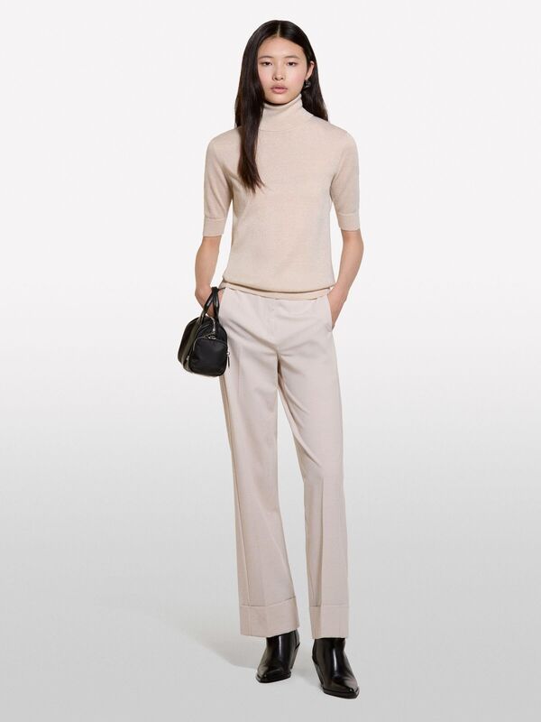 Sisley - Yün Karışımlı Balıkçı Yaka Truvakar Kol Kazak Kadın Şampanya Kazak - 324A17DLM201Y