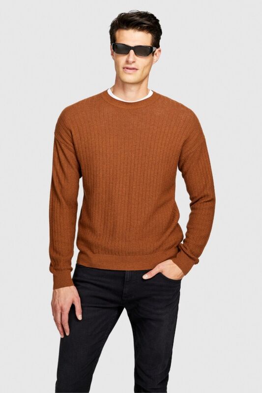 Yün Karışımlı Bisiklet Yaka Kazak Erkek Kahverengi Kazak - 323A1041T102A