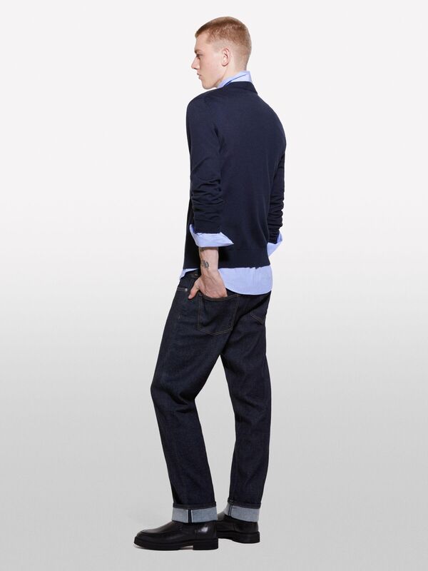 Sisley - Yün Karışımlı Bisiklet Yaka Kazak Erkek Lacivert Kazak - 324A11BAS100Y