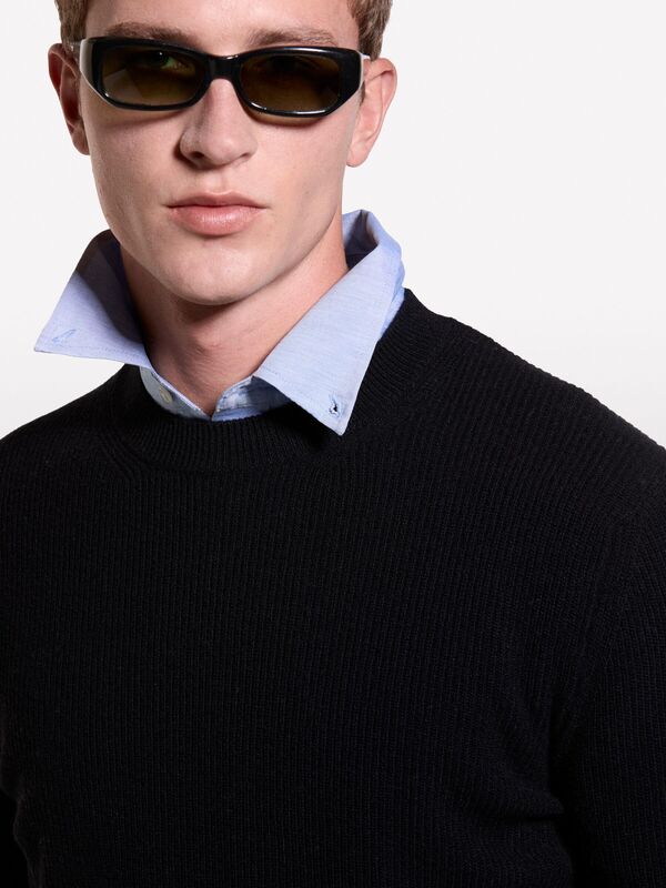 Yün Karışımlı Bisiklet Yaka Kazak Erkek Siyah Kazak - 324A1044S100X