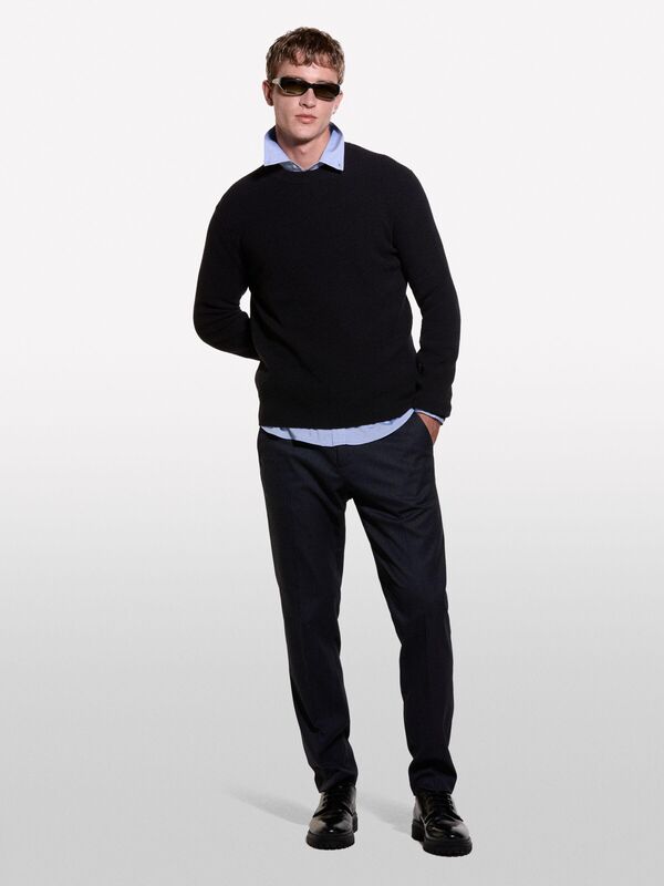 Sisley - Yün Karışımlı Bisiklet Yaka Kazak Erkek Siyah Kazak - 324A1044S100X