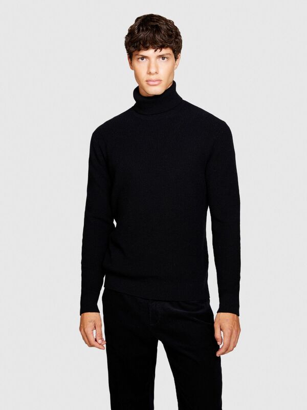 Yün Karışımlı Dik Yaka Kazak Erkek Siyah Kazak - 323A1044S2007