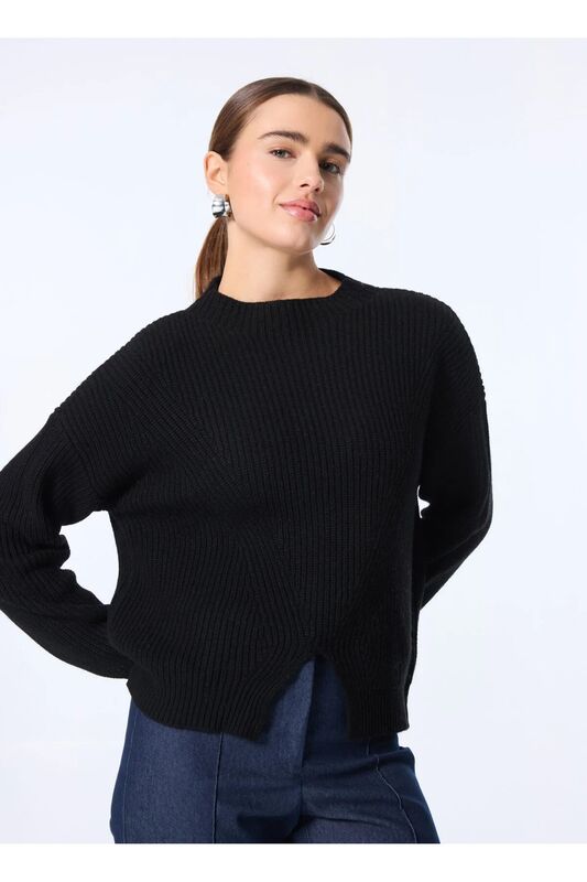 Sisley - Yün Karışımlı Düşük Omuz Normal Kesim Kazak Kadın Siyah Kazak - 324A136WM105B