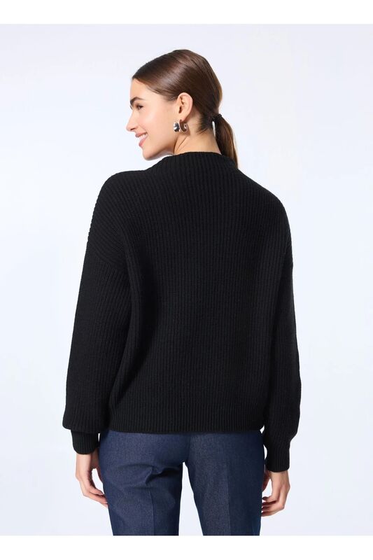 Yün Karışımlı Düşük Omuz Normal Kesim Kazak Kadın Siyah Kazak - 324A136WM105B