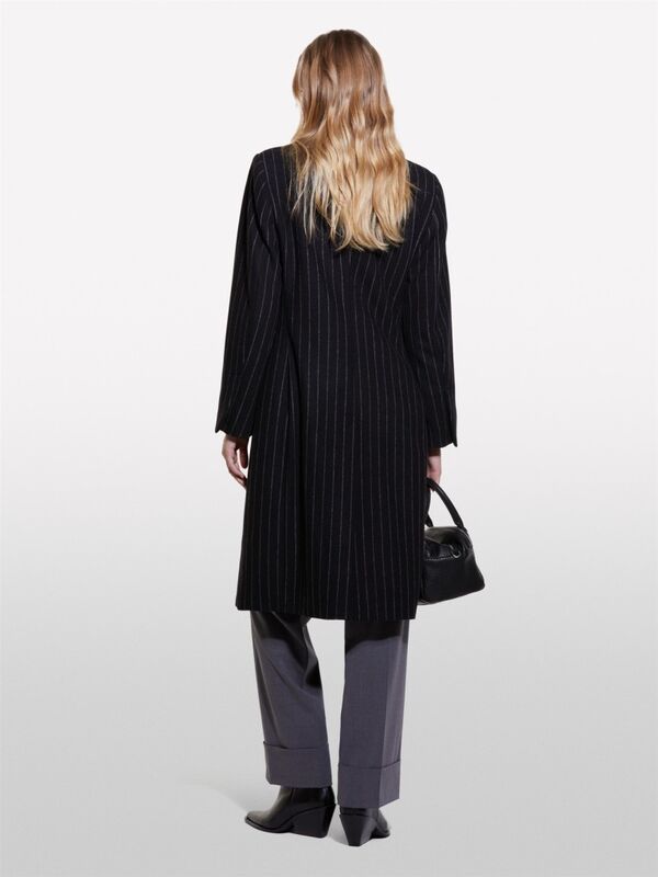 Sisley - Yün Karışımlı İki Düğmeli İnce Çizgili Kaban Kadın Siyah Mix Kaban - 324A2G1DLN04Z