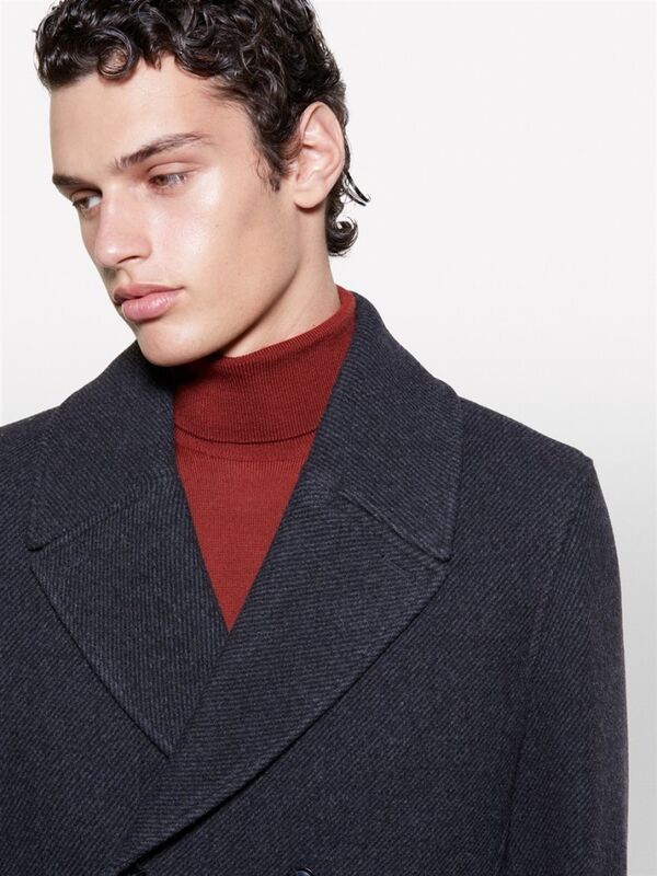 Sisley - Yün Karışımlı İki Düğmeli Kırlangıç Yaka Kruvaze Ceket Erkek Siyah Mix Ceket - 324A2UHZSN03J