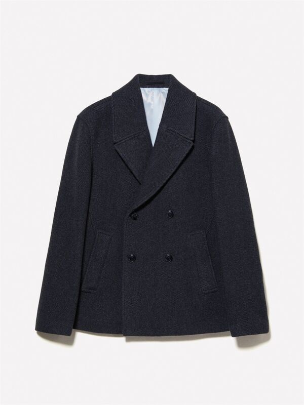 Yün Karışımlı İki Düğmeli Kırlangıç Yaka Kruvaze Ceket Erkek Siyah Mix Ceket - 324A2UHZSN03J