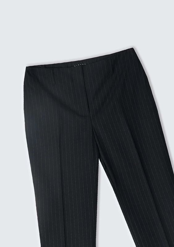 Yün Karışımlı İnce Çizgili Cigarette Pantolon Kadın Siyah Baskılı Pantolon - 324A4C3DLF065
