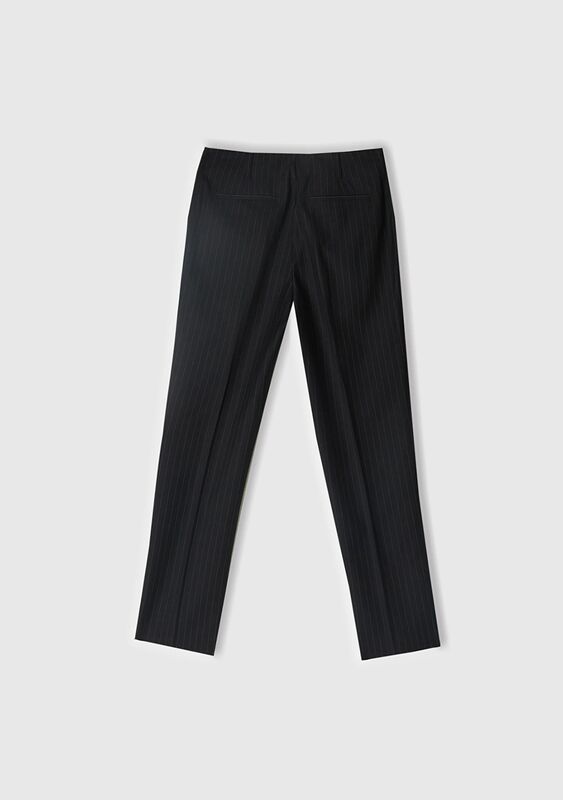 Yün Karışımlı İnce Çizgili Cigarette Pantolon Kadın Siyah Baskılı Pantolon - 324A4C3DLF065