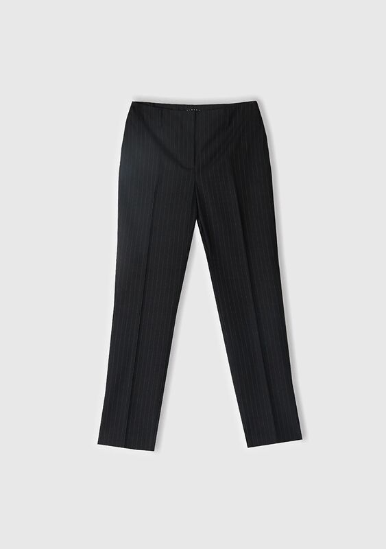 Sisley - Yün Karışımlı İnce Çizgili Cigarette Pantolon Kadın Siyah Baskılı Pantolon - 324A4C3DLF065