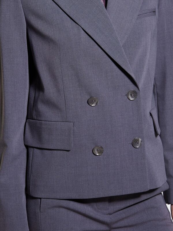 Yün Karışımlı Kapaklı Cepli Kruvaze Ceket Kadın Mavi Ceket - 324A2JYQLW02N Yün Karışımlı Kapaklı Cepli Kruvaze Ceket Kadın Mavi Ceket - 324A2JYQLW02N