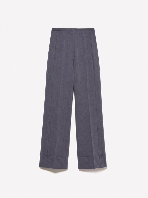 Yün Karışımlı Kıvrık Paça Normal Bel Pantolon Kadın Mavi Pantolon - 324A4JYQLF061