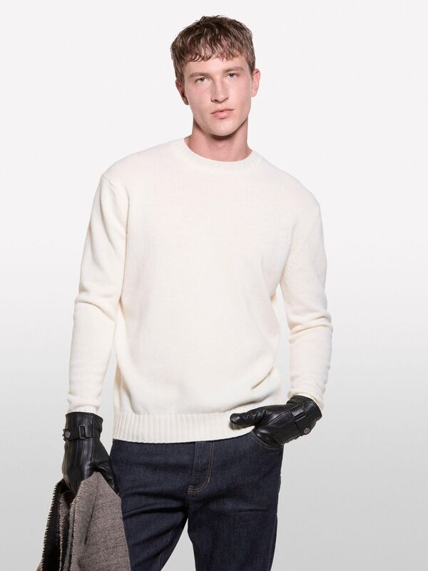 Yün Karışımlı Normal Kesim Bisiklet Yaka Kazak Erkek Krem Kazak - 324A1244S102F