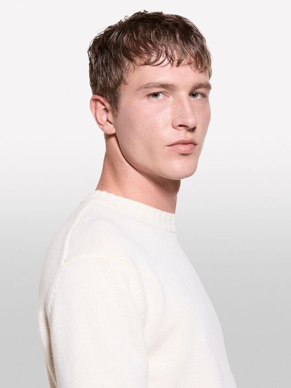 Yün Karışımlı Normal Kesim Bisiklet Yaka Kazak Erkek Krem Kazak - 324A1244S102F