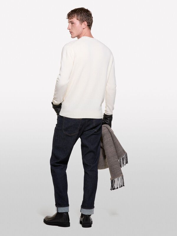 Yün Karışımlı Normal Kesim Bisiklet Yaka Kazak Erkek Krem Kazak - 324A1244S102F