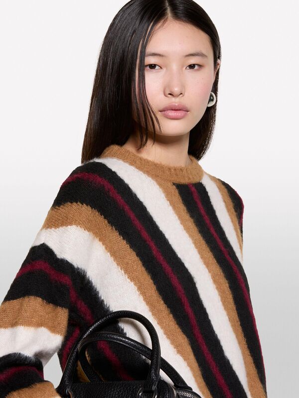 Yün Karışımlı Renk Detaylı Normal Kesim Bisiklet Yaka Kazak Kadın Haki Mix Kazak - 324A106QL105O