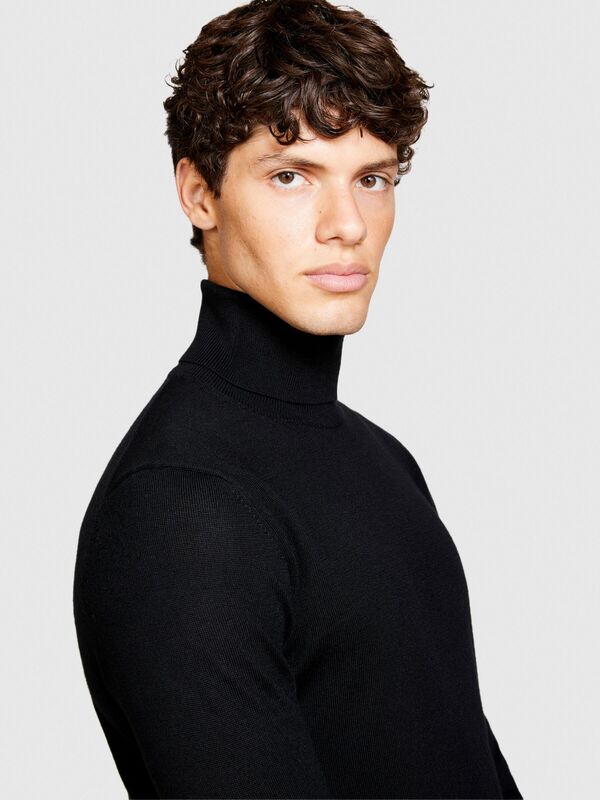 Yün Karışımlı Slim Fit Kazak Erkek Siyah Kazak - 323A11BAS200A